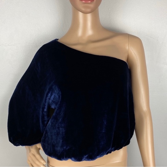 ALICE + OLIVIA REVOLVE BLUE ONE-SHOULDER VELVET TOP - Picture 2 of 8